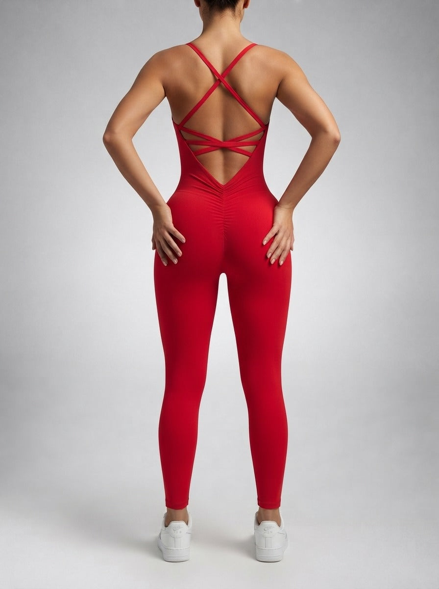 Women's Elegant Cross Back Sleeveless Jumpsuit with Scoop Neck