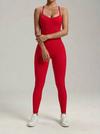 Women's Elegant Cross Back Sleeveless Jumpsuit with Scoop Neck