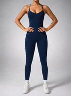 Women's Elegant Cross Back Sleeveless Jumpsuit with Scoop Neck