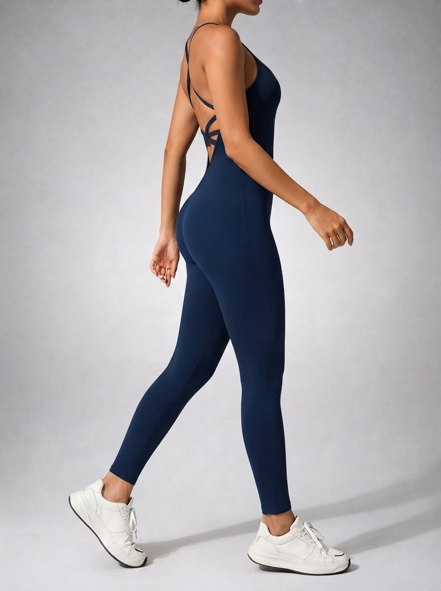 Women's Elegant Cross Back Sleeveless Jumpsuit with Scoop Neck