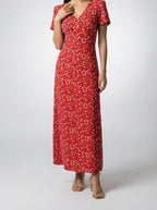 Women's Elegant Floral Short Sleeve Wedding Guest Maxi Dress with V-Neck