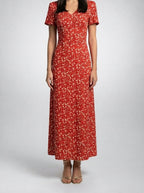 Women's Elegant Floral Short Sleeve Wedding Guest Maxi Dress with V-Neck