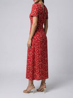 Women's Elegant Floral Short Sleeve Wedding Guest Maxi Dress with V-Neck