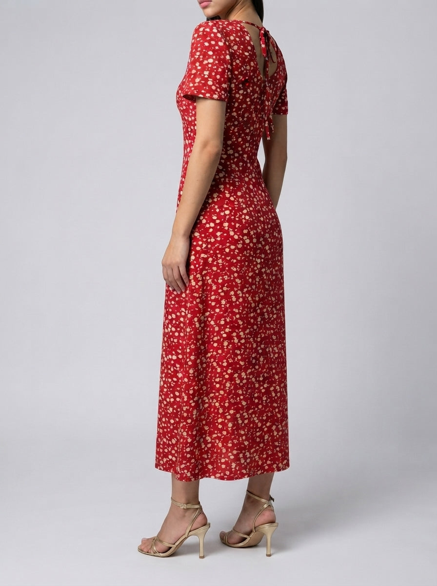 Women's Elegant Floral Short Sleeve Wedding Guest Maxi Dress with V-Neck