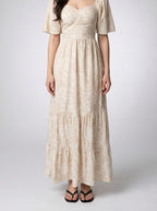 Women's Elegant Floral Tiered Occasion Maxi Dress with Sweetheart Neck