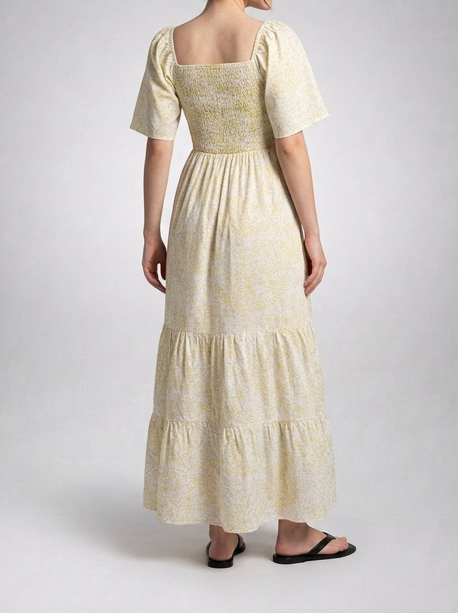 Women's Elegant Floral Tiered Occasion Maxi Dress with Sweetheart Neck
