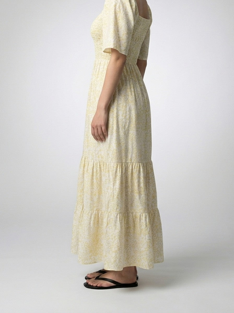 Women's Elegant Floral Tiered Occasion Maxi Dress with Sweetheart Neck