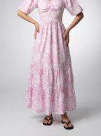 Women's Elegant Floral Tiered Occasion Maxi Dress with Sweetheart Neck