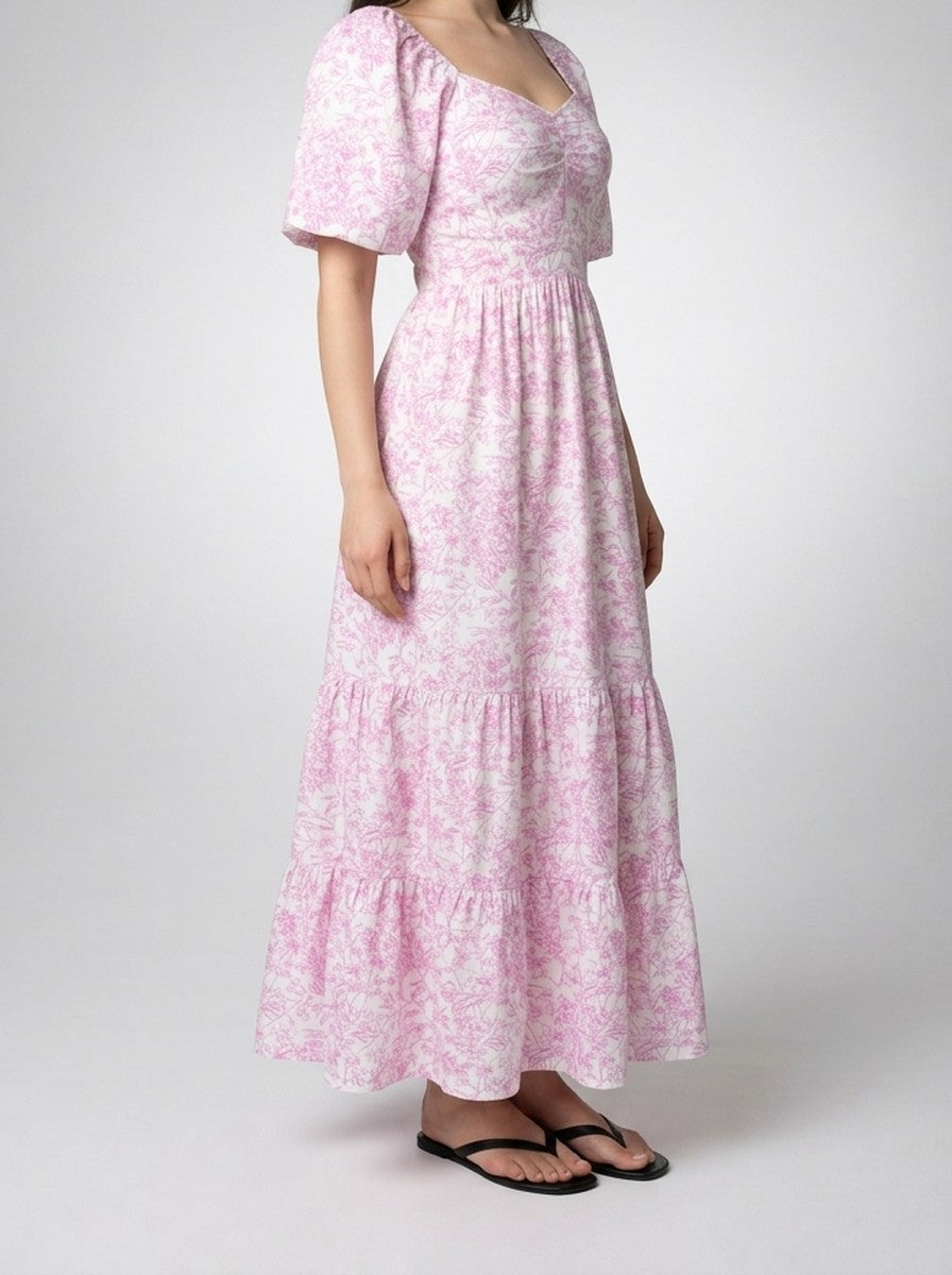 Women's Elegant Floral Tiered Occasion Maxi Dress with Sweetheart Neck