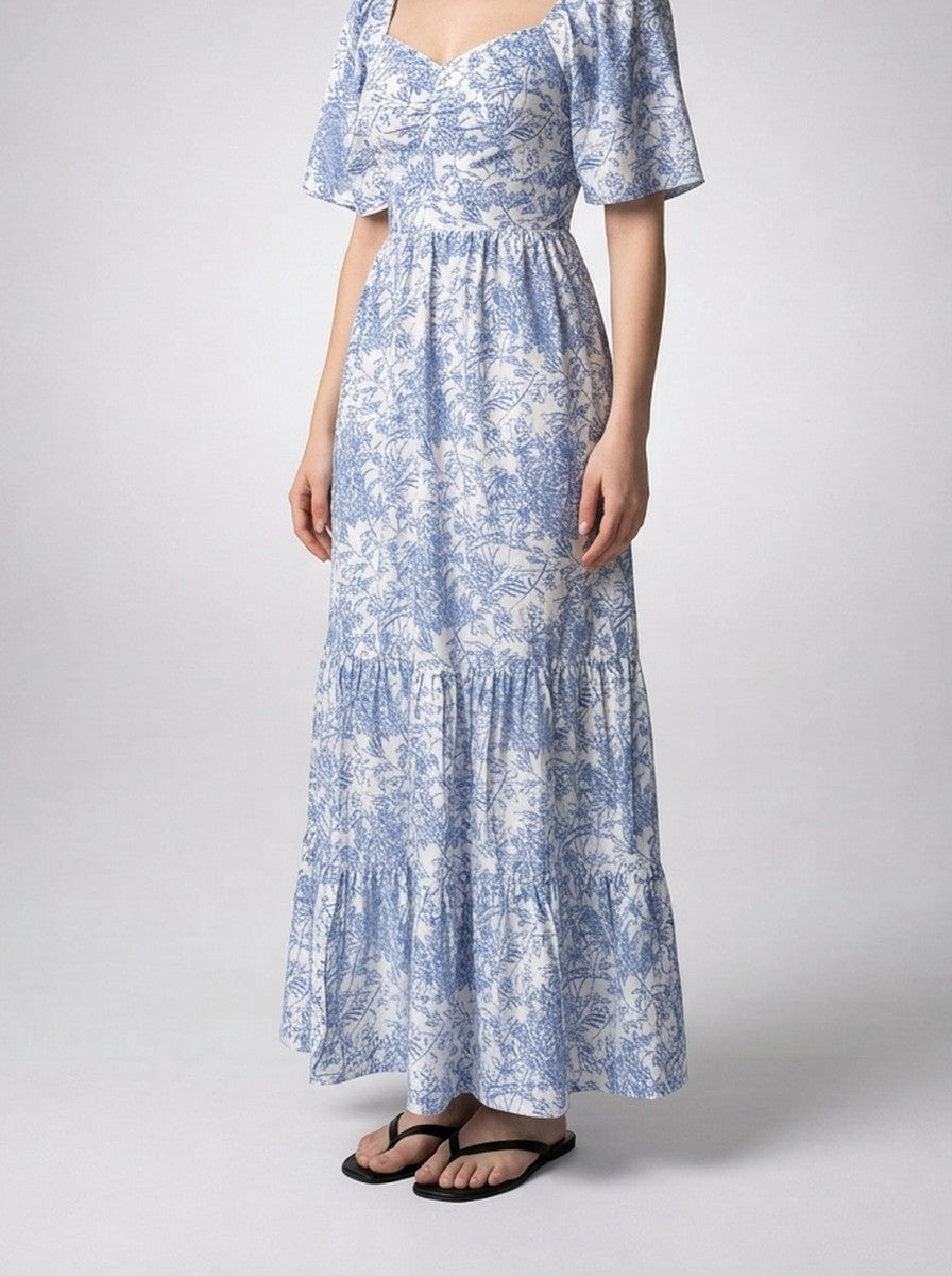 Women's Elegant Floral Tiered Occasion Maxi Dress with Sweetheart Neck