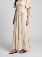 Women's Elegant Floral Tiered Occasion Maxi Dress with Sweetheart Neck
