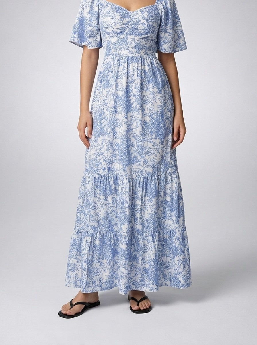 Women's Elegant Floral Tiered Occasion Maxi Dress with Sweetheart Neck