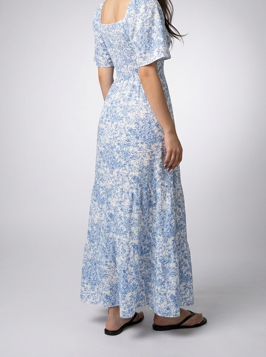 Women's Elegant Floral Tiered Occasion Maxi Dress with Sweetheart Neck
