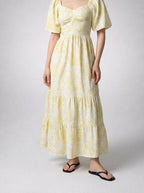 Women's Elegant Floral Tiered Occasion Maxi Dress with Sweetheart Neck