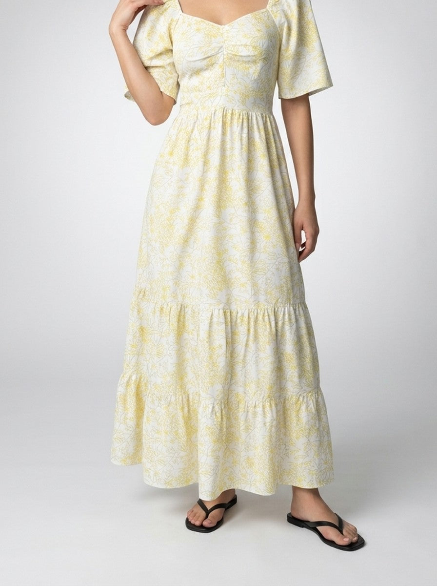 Women's Elegant Floral Tiered Occasion Maxi Dress with Sweetheart Neck