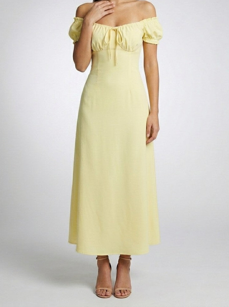 Women's Elegant Off-Shoulder Maxi Dress with Puff Sleeve