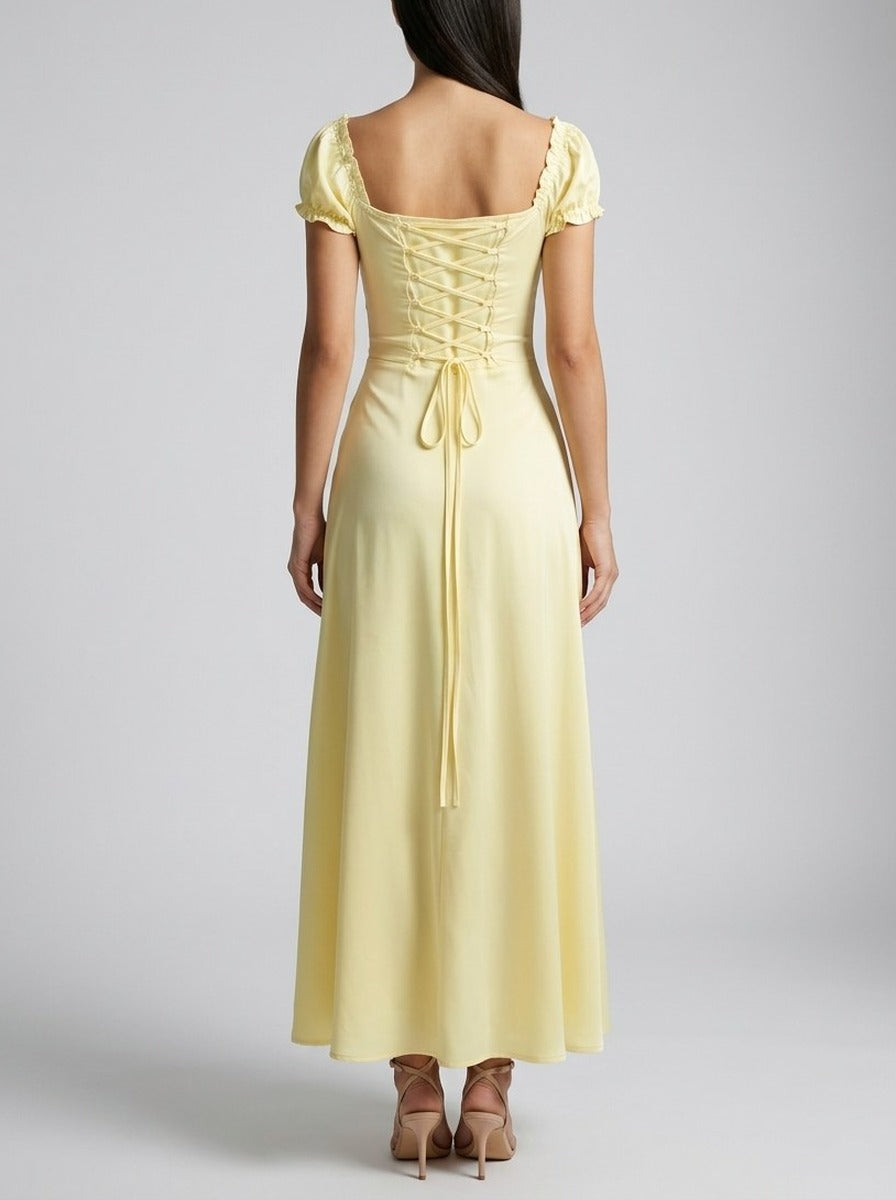 Women's Elegant Off-Shoulder Maxi Dress with Puff Sleeve
