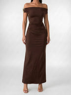 Women's Elegant Off-Shoulder Ruched Wedding Guest Maxi Dress