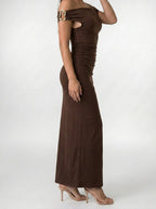 Women's Elegant Off-Shoulder Ruched Wedding Guest Maxi Dress