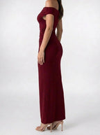 Women's Elegant Off-Shoulder Ruched Wedding Guest Maxi Dress