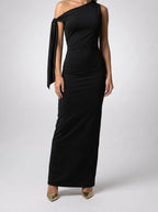 Women's Elegant One-Shoulder Draped Asymmetric Wedding Guest Maxi Dress