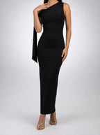 Women's Elegant One-Shoulder Draped Asymmetric Wedding Guest Maxi Dress
