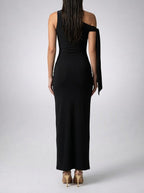 Women's Elegant One-Shoulder Draped Asymmetric Wedding Guest Maxi Dress