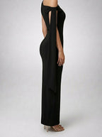 Women's Elegant One-Shoulder Draped Asymmetric Wedding Guest Maxi Dress