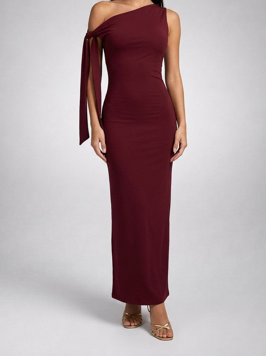 Women's Elegant One-Shoulder Draped Asymmetric Wedding Guest Maxi Dress