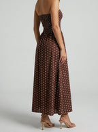 Women's Elegant Polka Dot Strapless A-Line Wedding Guest Maxi Dress