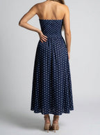 Women's Elegant Polka Dot Strapless A-Line Wedding Guest Maxi Dress