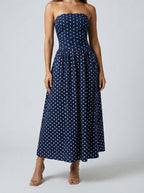 Women's Elegant Polka Dot Strapless A-Line Wedding Guest Maxi Dress