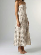 Women's Elegant Polka Dot Strapless A-Line Wedding Guest Maxi Dress