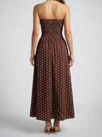 Women's Elegant Polka Dot Strapless A-Line Wedding Guest Maxi Dress