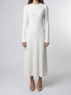 Women's Elegant Ribbed Long Sleeve Wedding Guest Maxi Dress with Round Neck