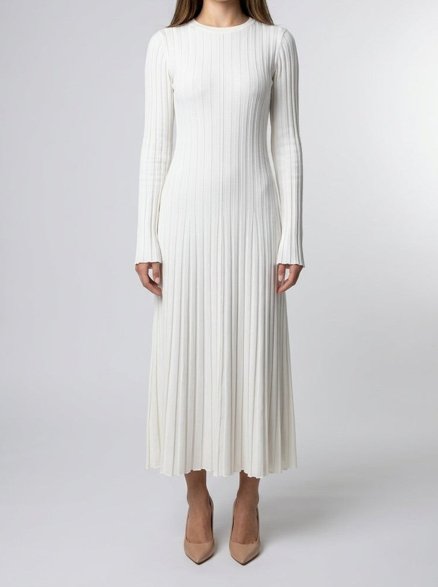 Women's Elegant Ribbed Long Sleeve Wedding Guest Maxi Dress with Round Neck