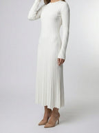 Women's Elegant Ribbed Long Sleeve Wedding Guest Maxi Dress with Round Neck