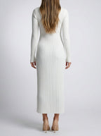 Women's Elegant Ribbed Long Sleeve Wedding Guest Maxi Dress with Round Neck