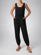 Women's Elegant Round Neck Sleeveless Jumpsuit with Pockets