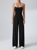 Women's Elegant Ruched Wide Leg Jumpsuit with Square Neck