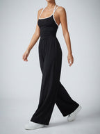 Women's Elegant Ruched Wide Leg Jumpsuit with Square Neck