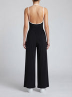 Women's Elegant Ruched Wide Leg Jumpsuit with Square Neck