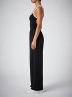 Women's Elegant Ruched Wide Leg Jumpsuit with Square Neck