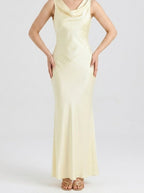 Women's Elegant Satin Slip Wedding Guest Maxi Dress with Cowl Neck