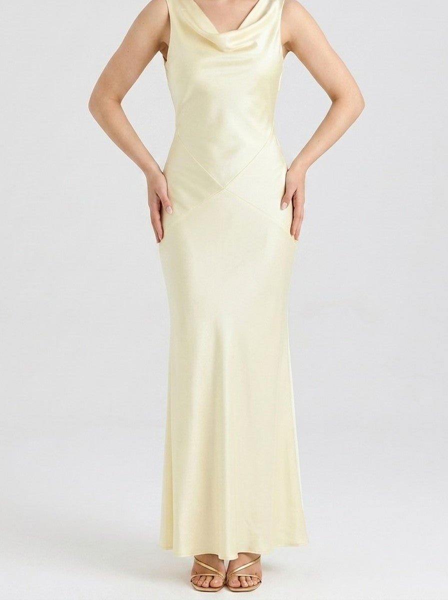 Women's Elegant Satin Slip Wedding Guest Maxi Dress with Cowl Neck