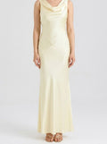 Women's Elegant Satin Slip Wedding Guest Maxi Dress with Cowl Neck