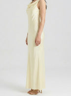 Women's Elegant Satin Slip Wedding Guest Maxi Dress with Cowl Neck
