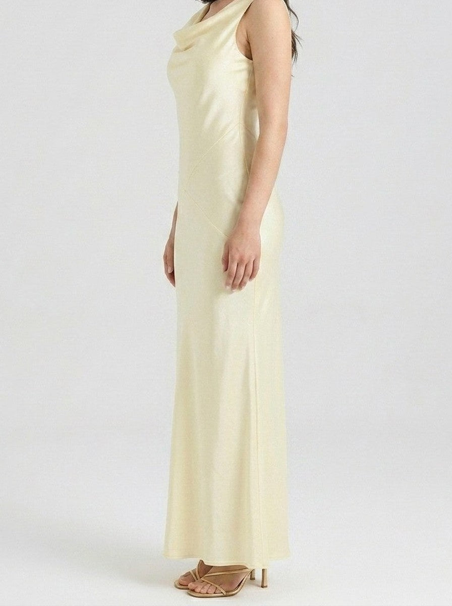 Women's Elegant Satin Slip Wedding Guest Maxi Dress with Cowl Neck