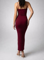 Women's Elegant Scoop Neck Spaghetti Strap Bodycon Maxi Dress