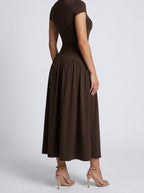 Women's Elegant Short Sleeve Wedding Guest Maxi Dress with Mock Neck